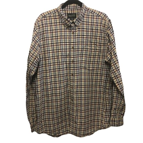 Eddie Bauer Tall Casual Button Down Long Sleeve Plaid FallColors Mens Large Tall - Picture 1 of 9